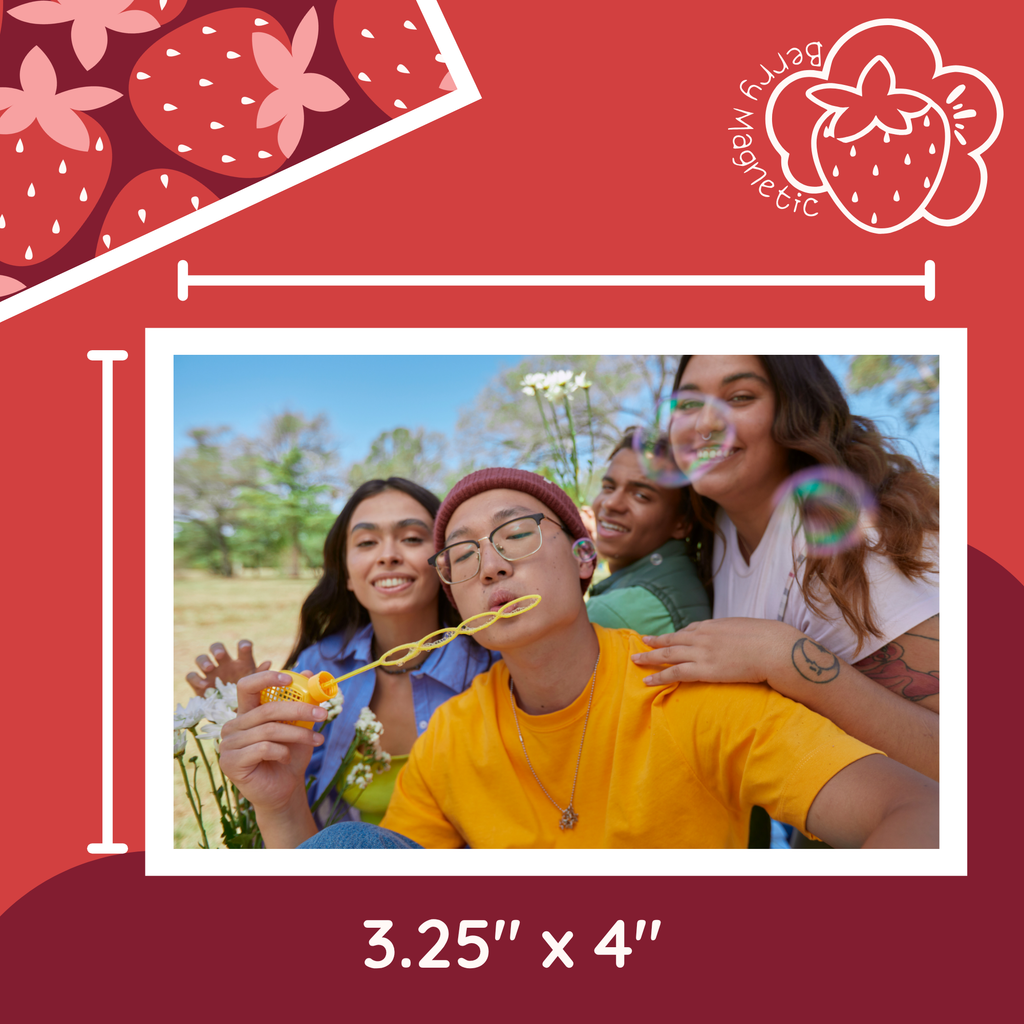 Sample mock up of the The Berry Large Magnet, 3.25"x4" personalized keepsake vinyl magnet for any metal surface